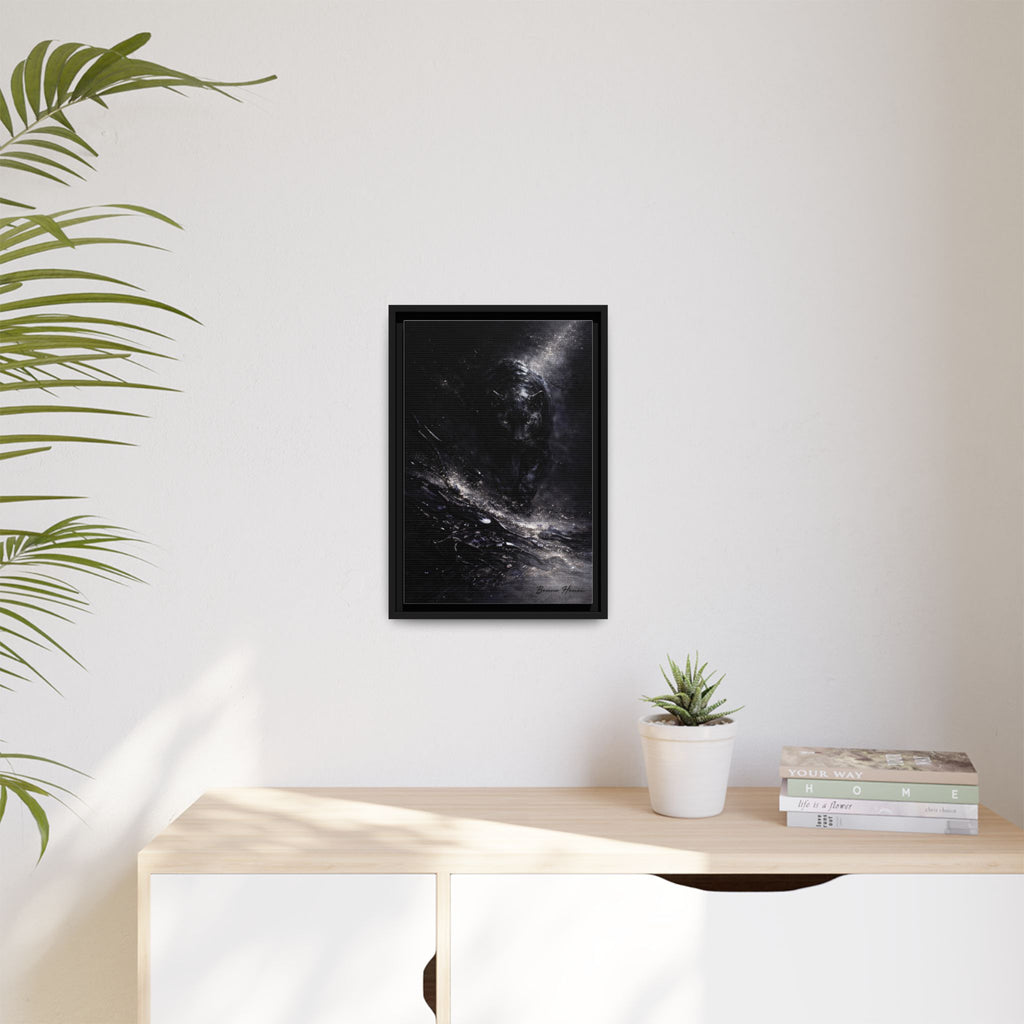 Cosmic Black Panther Matte Framed Canvas – Dark Abstract Wildlife Wall Art