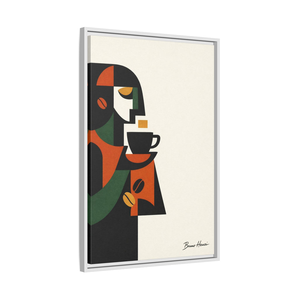 Abstract Coffee Drinker Framed Canvas Print — Modern Café Wall Art