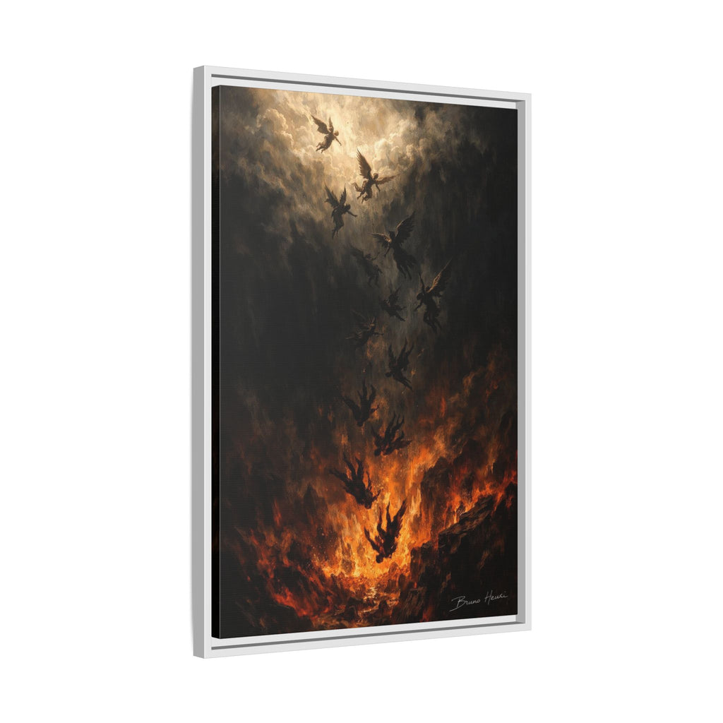 Falling Angels Matte Framed Canvas Print — Dark Fantasy Wall Art