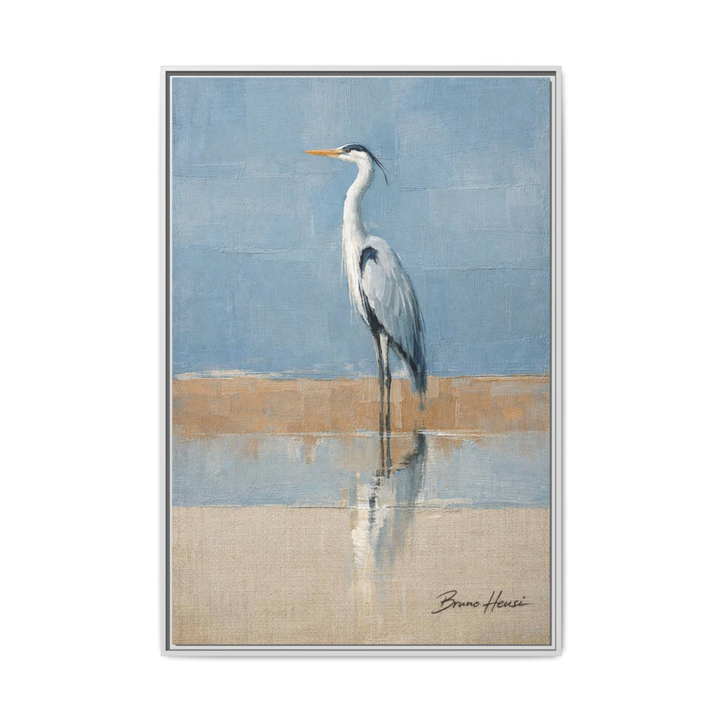 Framed Heron Canvas Art – Coastal Shorebird Wall Decor