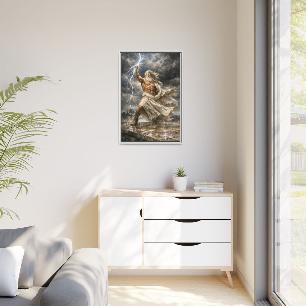 Framed Matte Canvas - Zeus Lightning God Wall Art