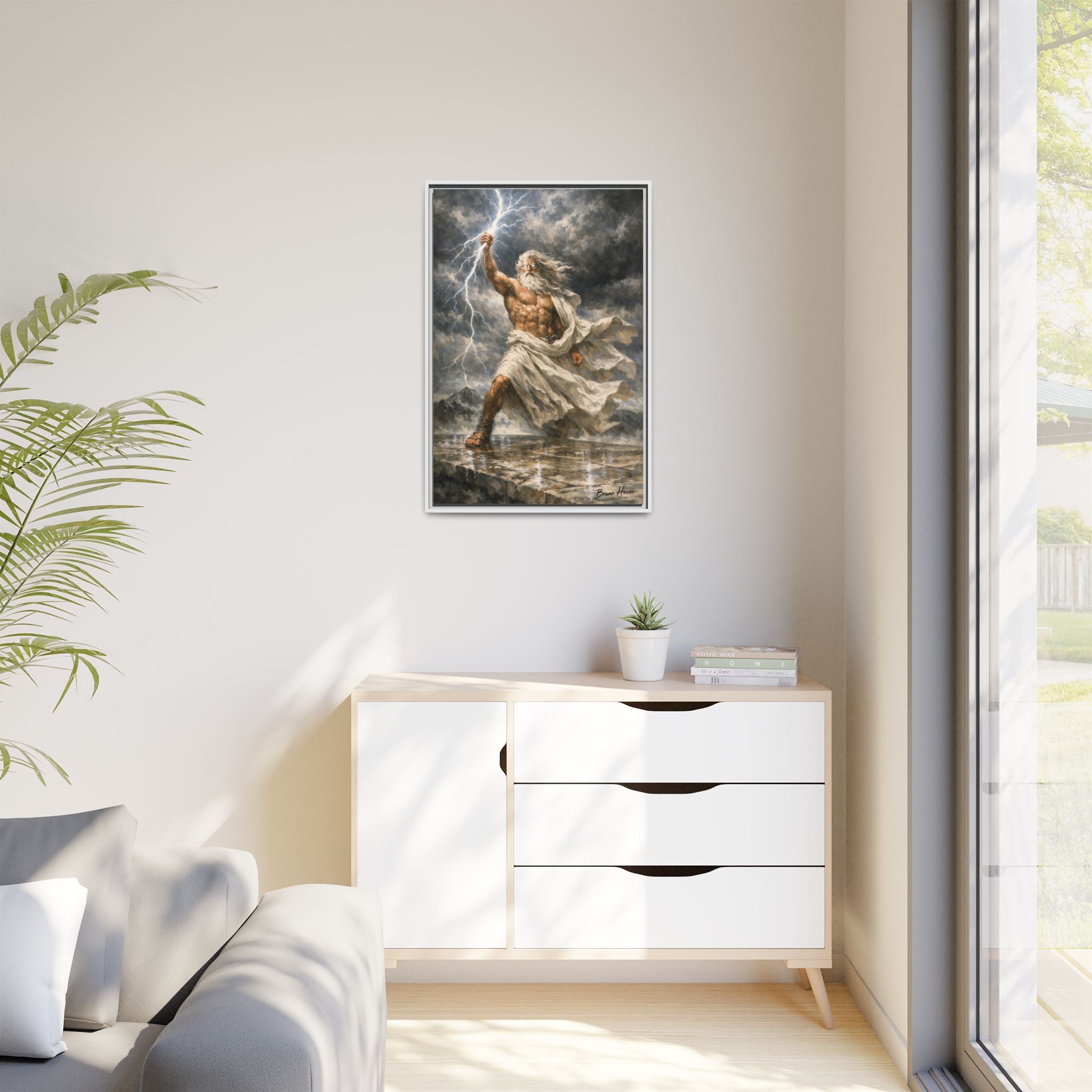 Framed Matte Canvas - Zeus Lightning God Wall Art