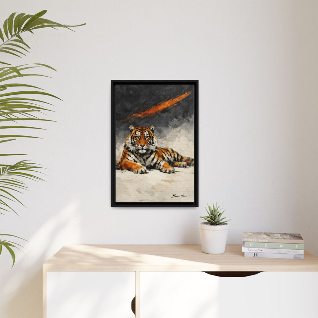 Framed Tiger Canvas Wall Art — Majestic Orange & Gray Matte Print