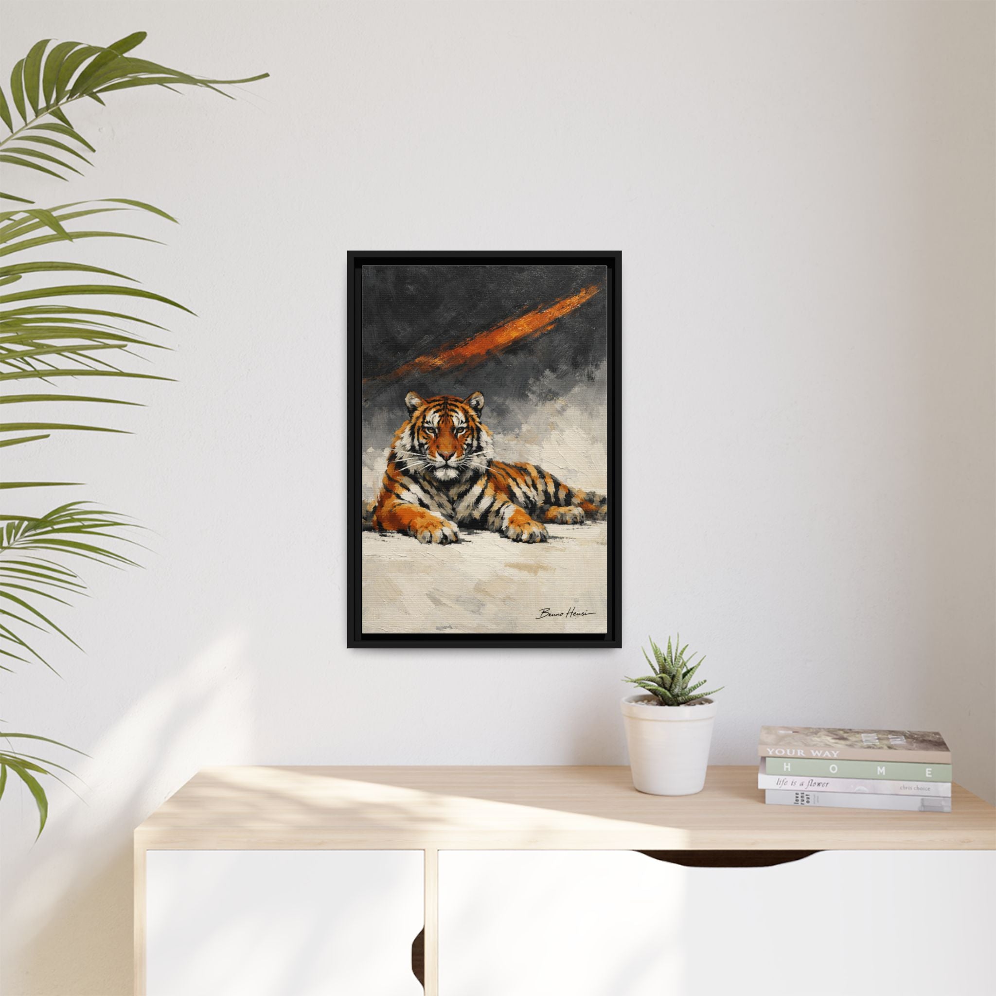 Framed Tiger Canvas Wall Art — Majestic Orange & Gray Matte Print
