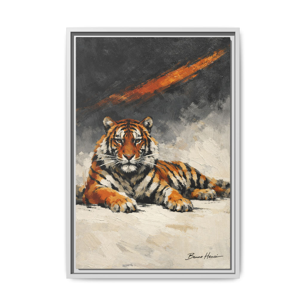 Framed Tiger Canvas Wall Art — Majestic Orange & Gray Matte Print