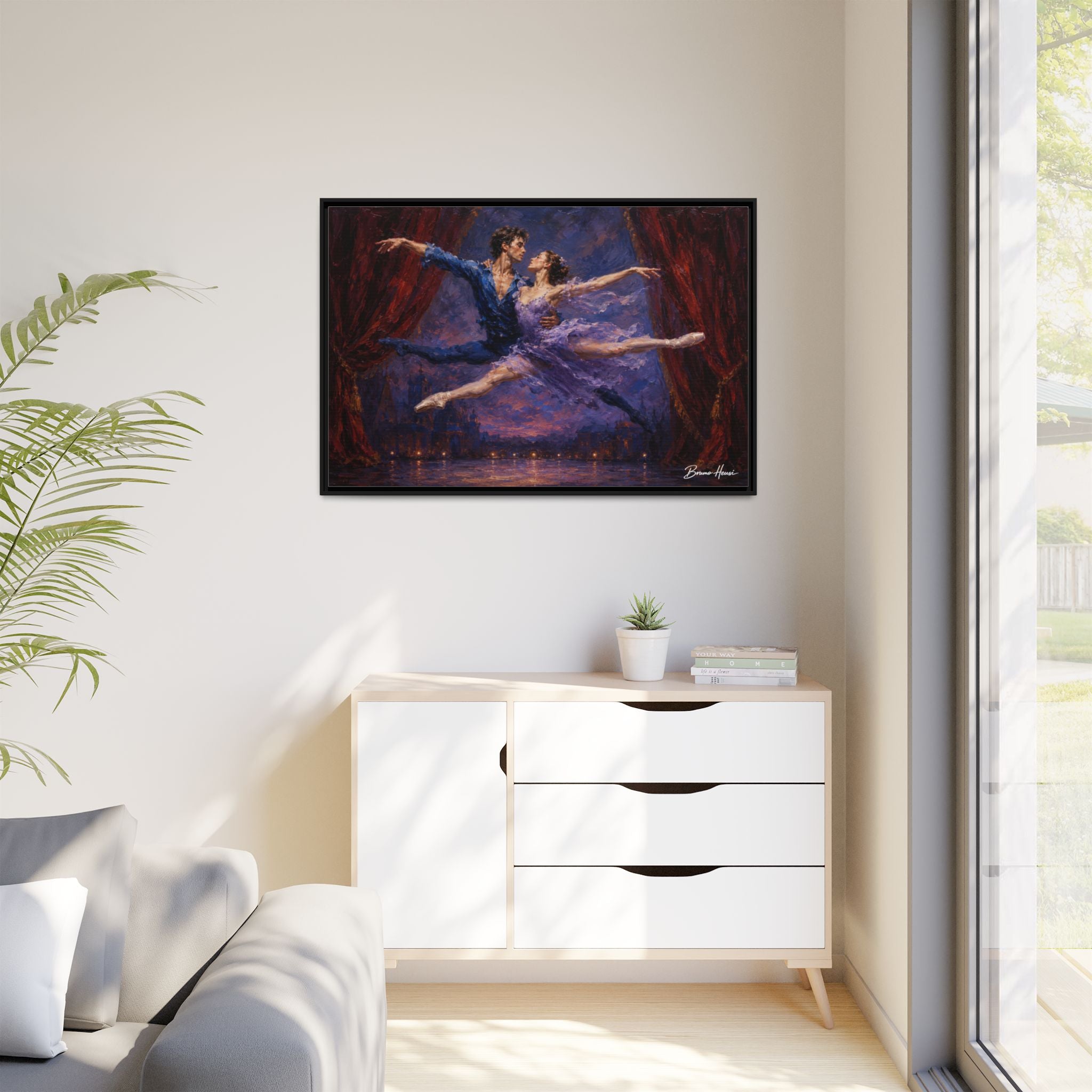 Framed Ballet Canvas Print — Romantic Dancing Couple Wall Art