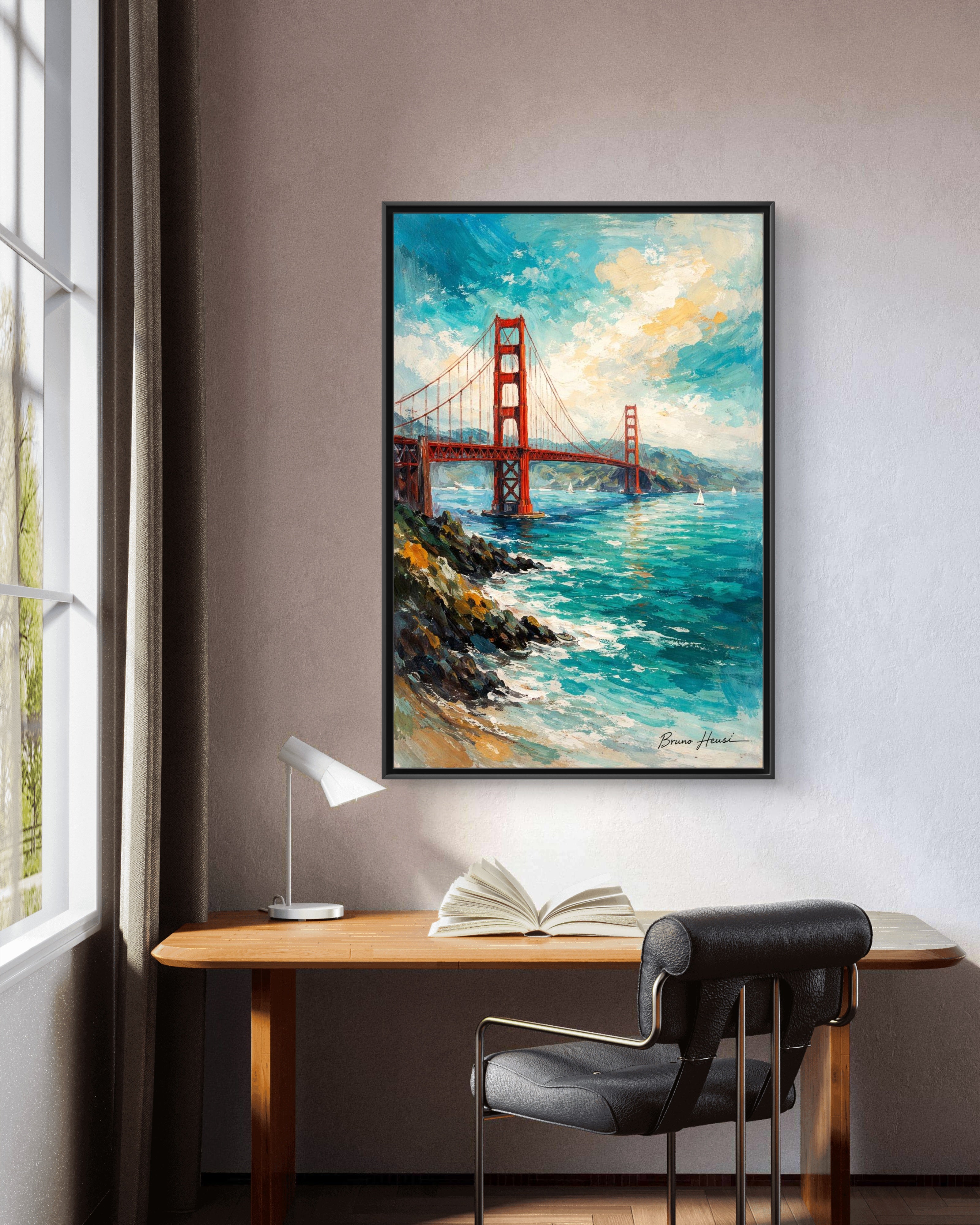 Golden Gate Bridge Seascape Matte Canvas Framed Wall Art