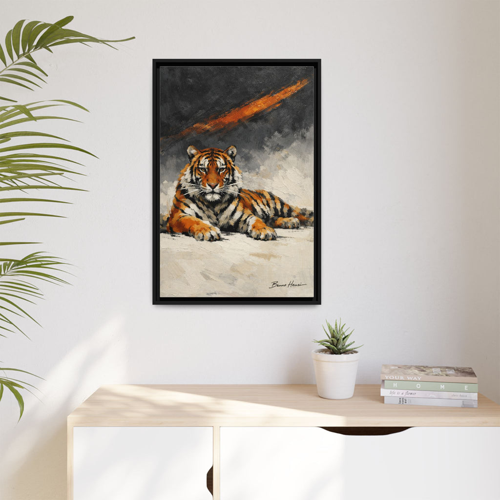 Framed Tiger Canvas Wall Art — Majestic Orange & Gray Matte Print