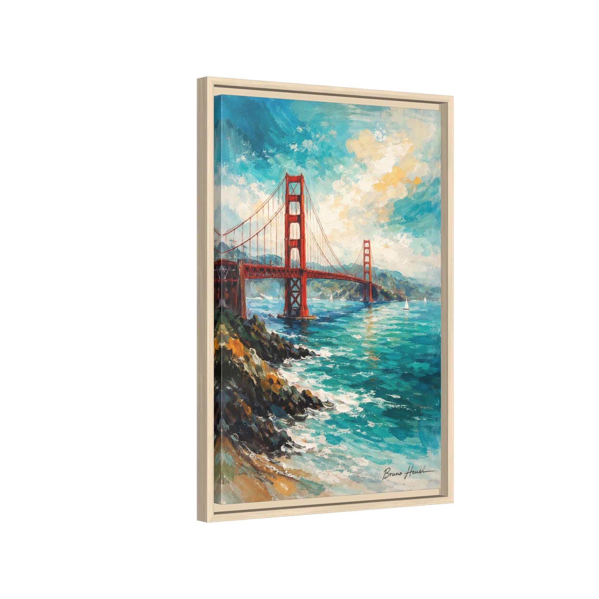 Golden Gate Bridge Seascape Matte Canvas Framed Wall Art