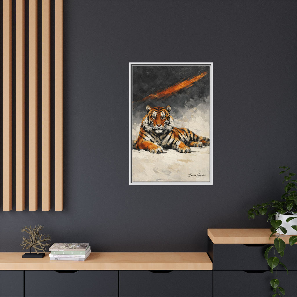 Framed Tiger Canvas Wall Art — Majestic Orange & Gray Matte Print