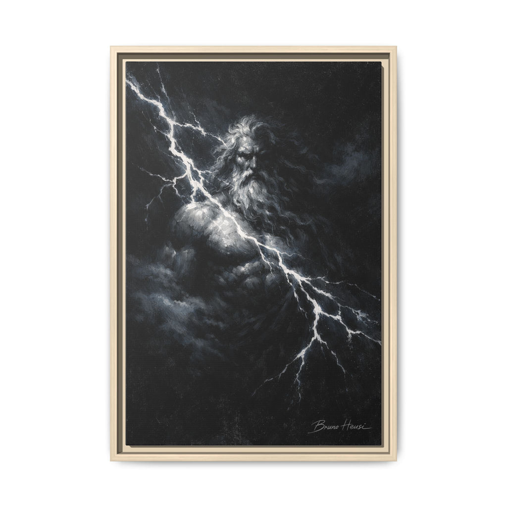 Zeus Lightning God Framed Canvas Wall Art — Stormy Mythology Print