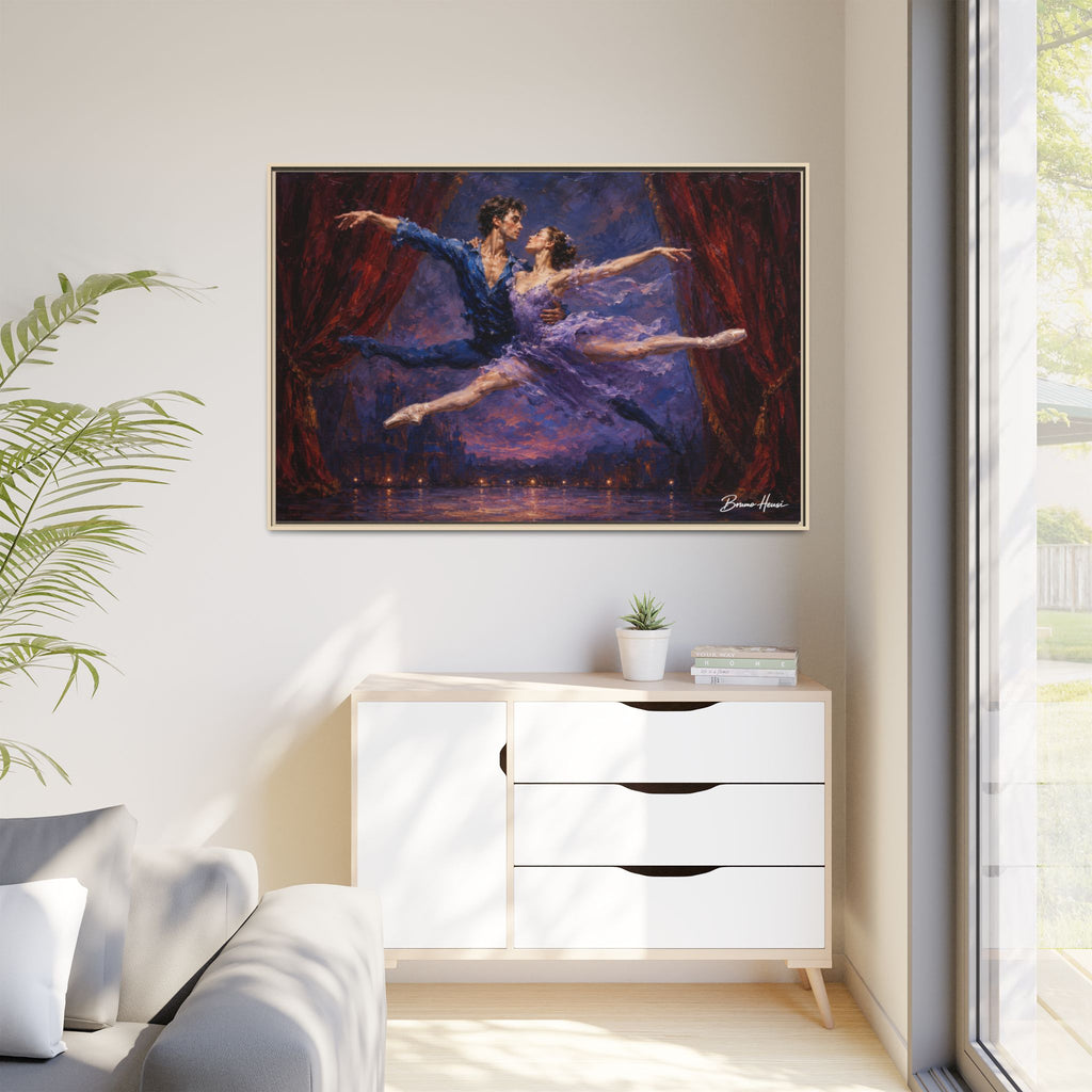 Framed Ballet Canvas Print — Romantic Dancing Couple Wall Art