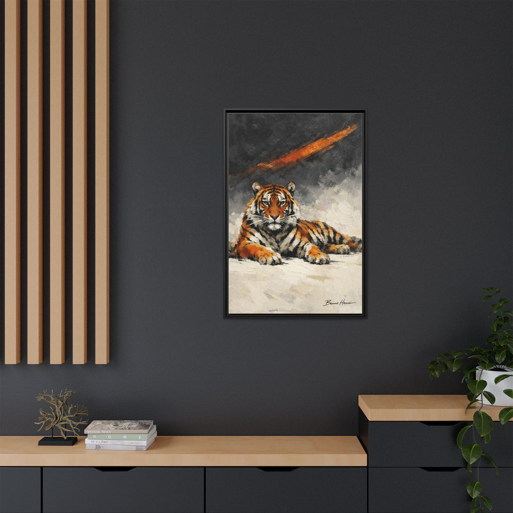 Framed Tiger Canvas Wall Art — Majestic Orange & Gray Matte Print