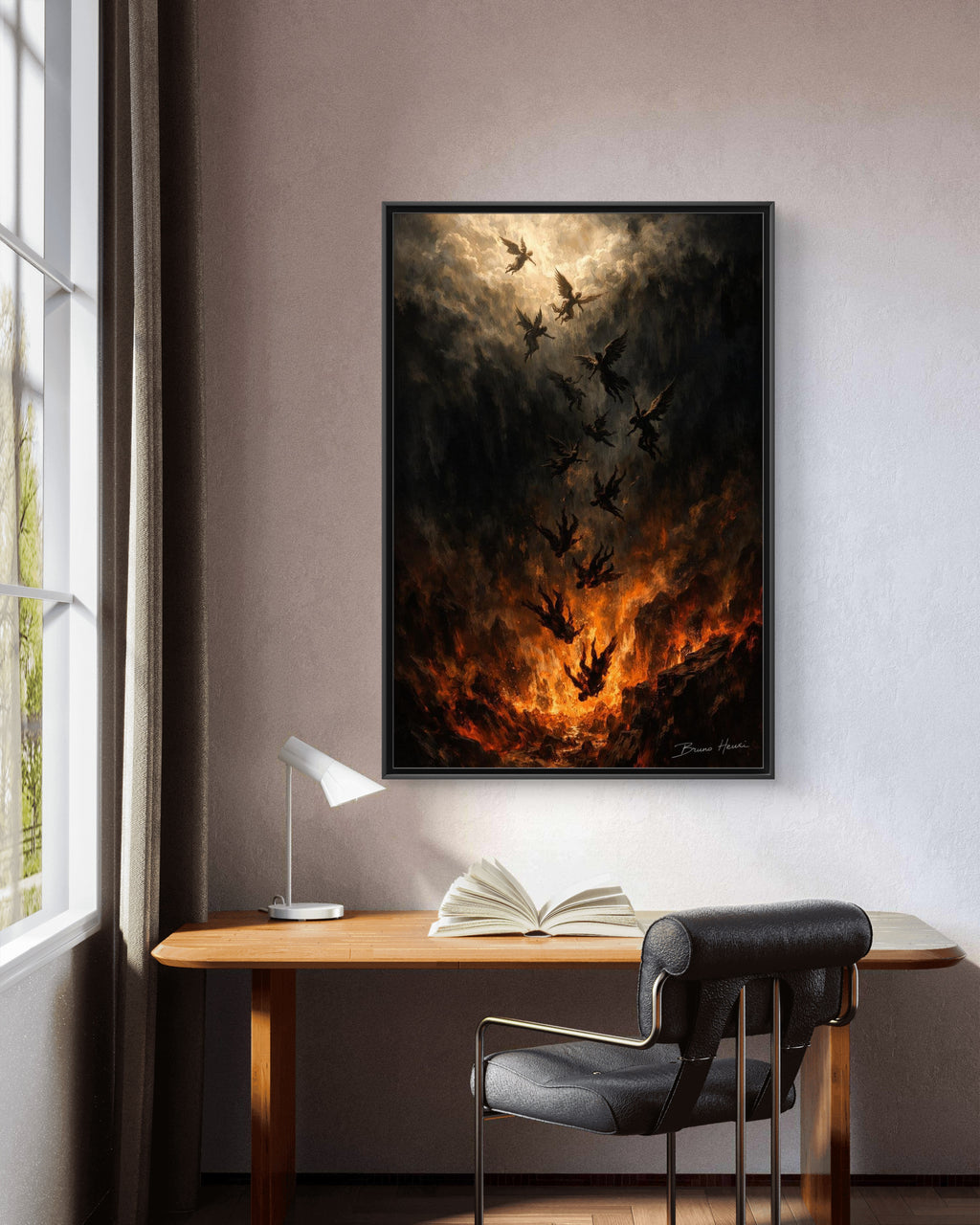 Falling Angels Matte Framed Canvas Print — Dark Fantasy Wall Art