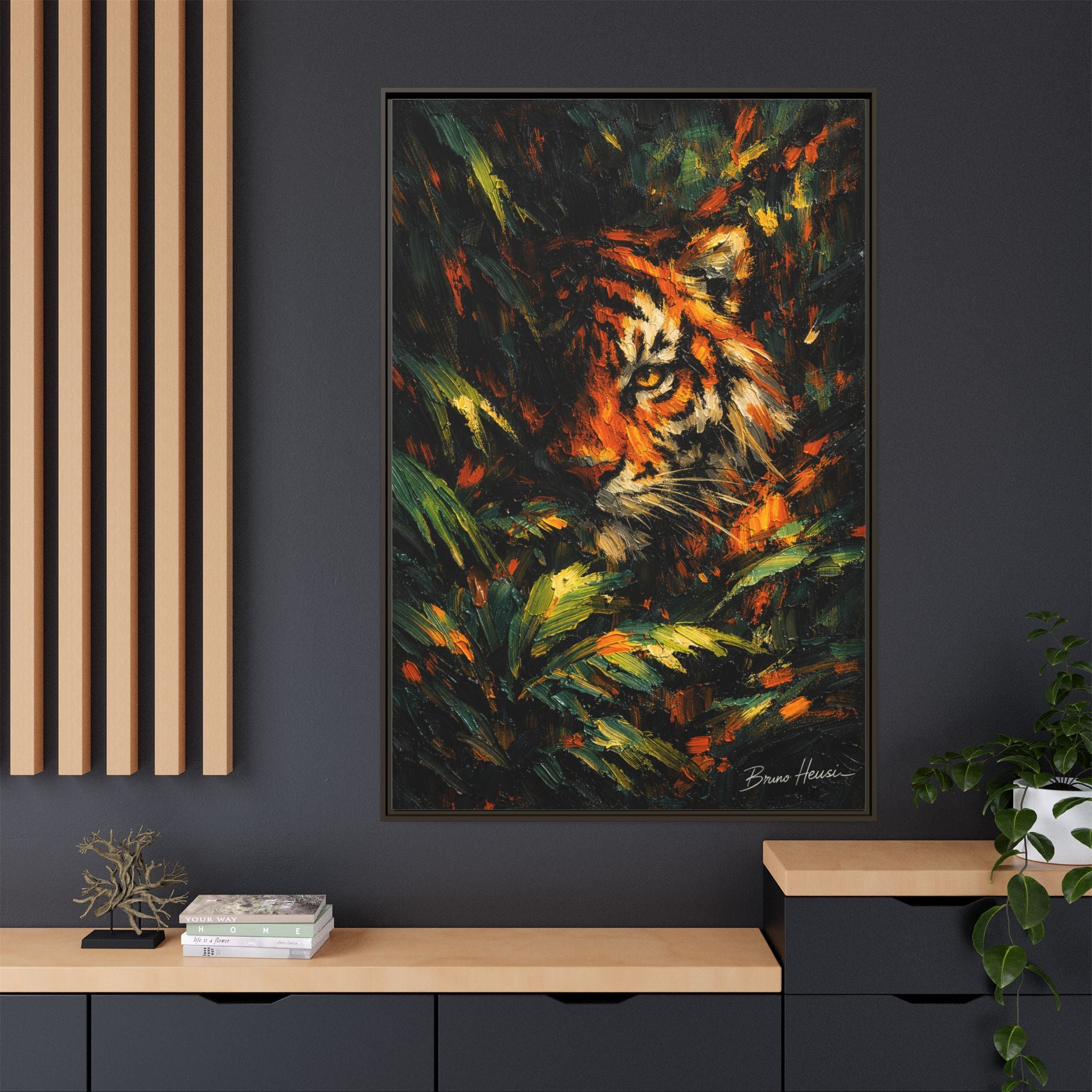 Framed Matte Canvas - Vibrant Tiger Jungle Print