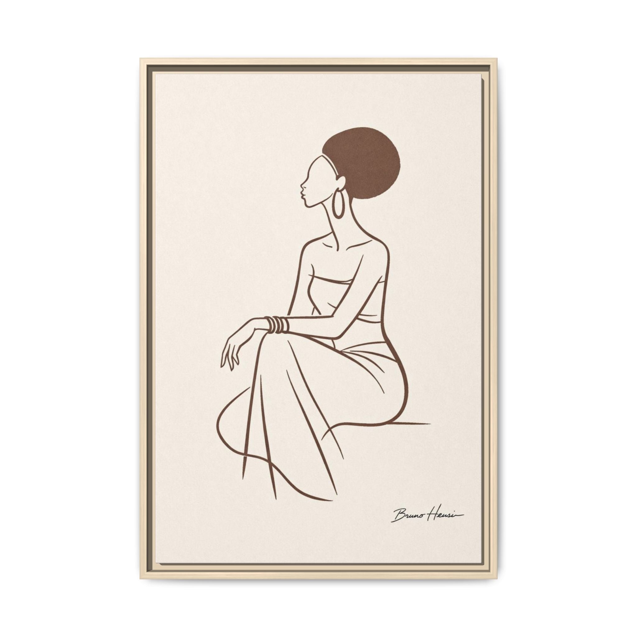 Elegant Minimalist Line Art Woman — Framed Matte Canvas Wall Art