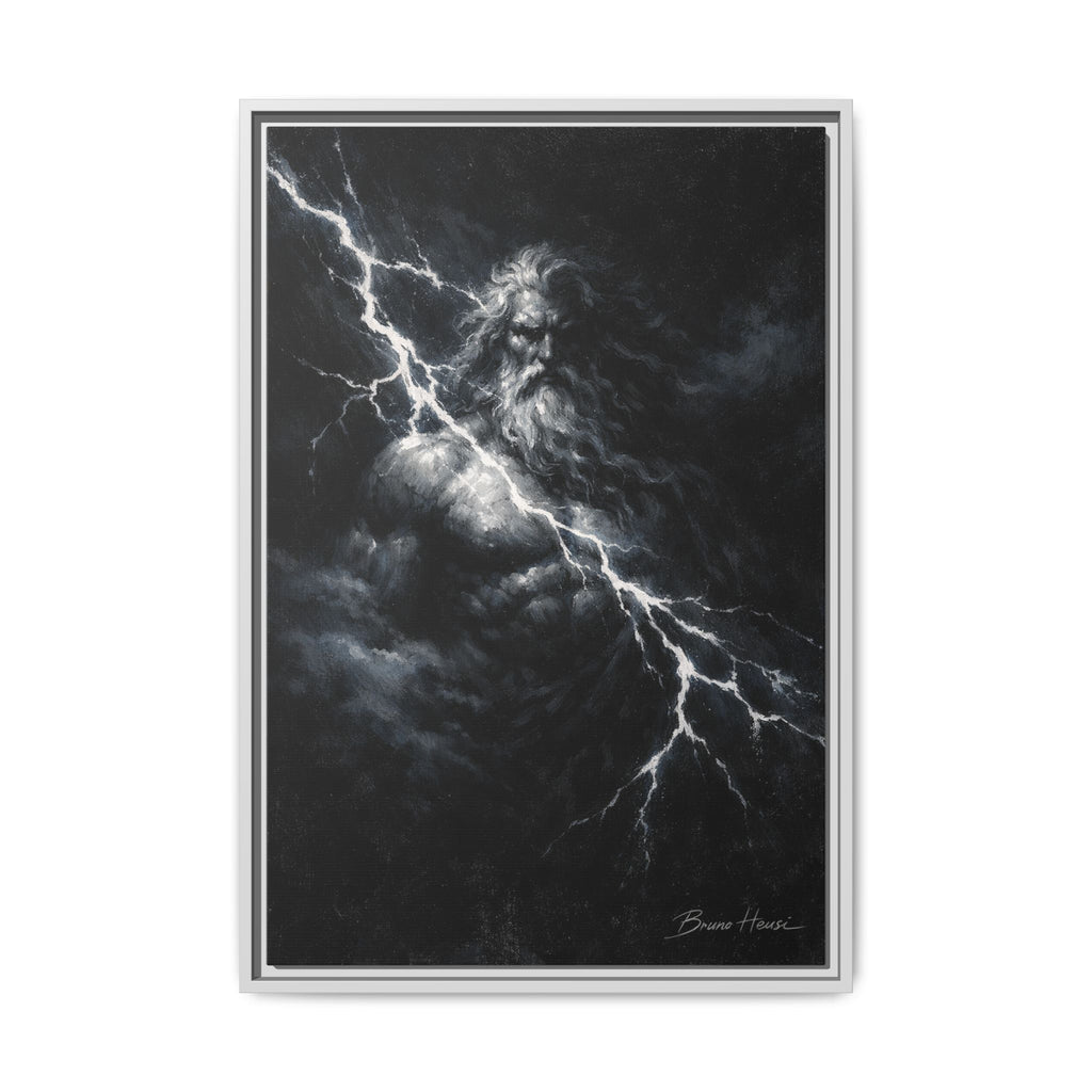Zeus Lightning God Framed Canvas Wall Art — Stormy Mythology Print