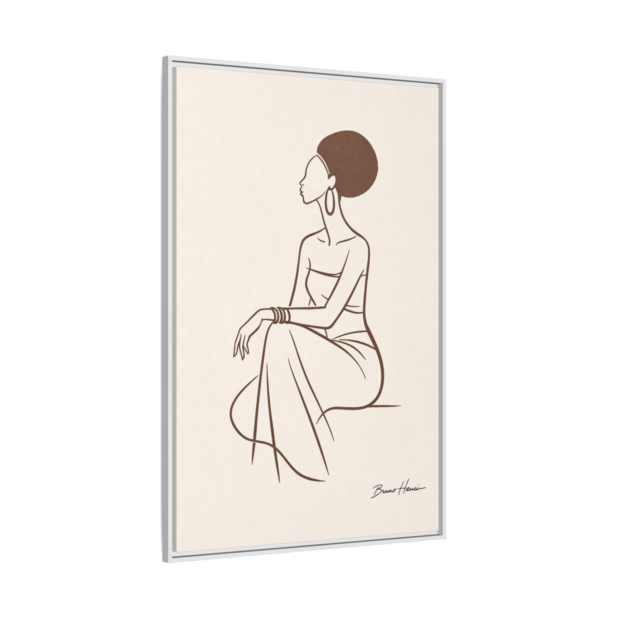 Elegant Minimalist Line Art Woman — Framed Matte Canvas Wall Art