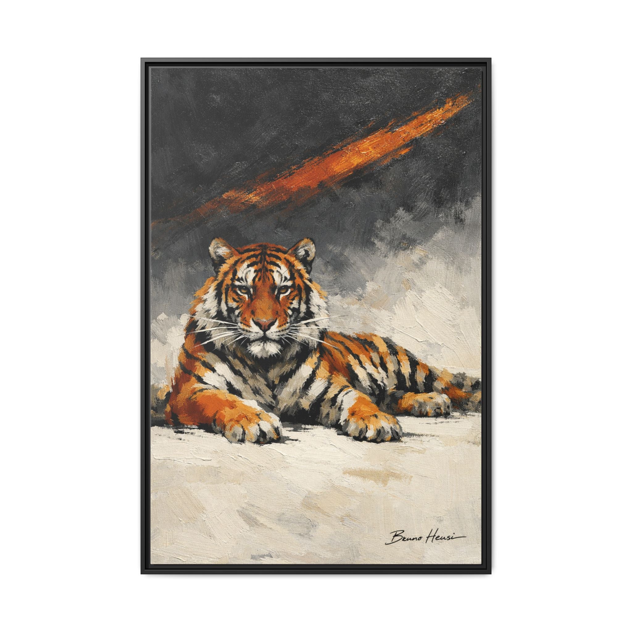 Framed Tiger Canvas Wall Art — Majestic Orange & Gray Matte Print