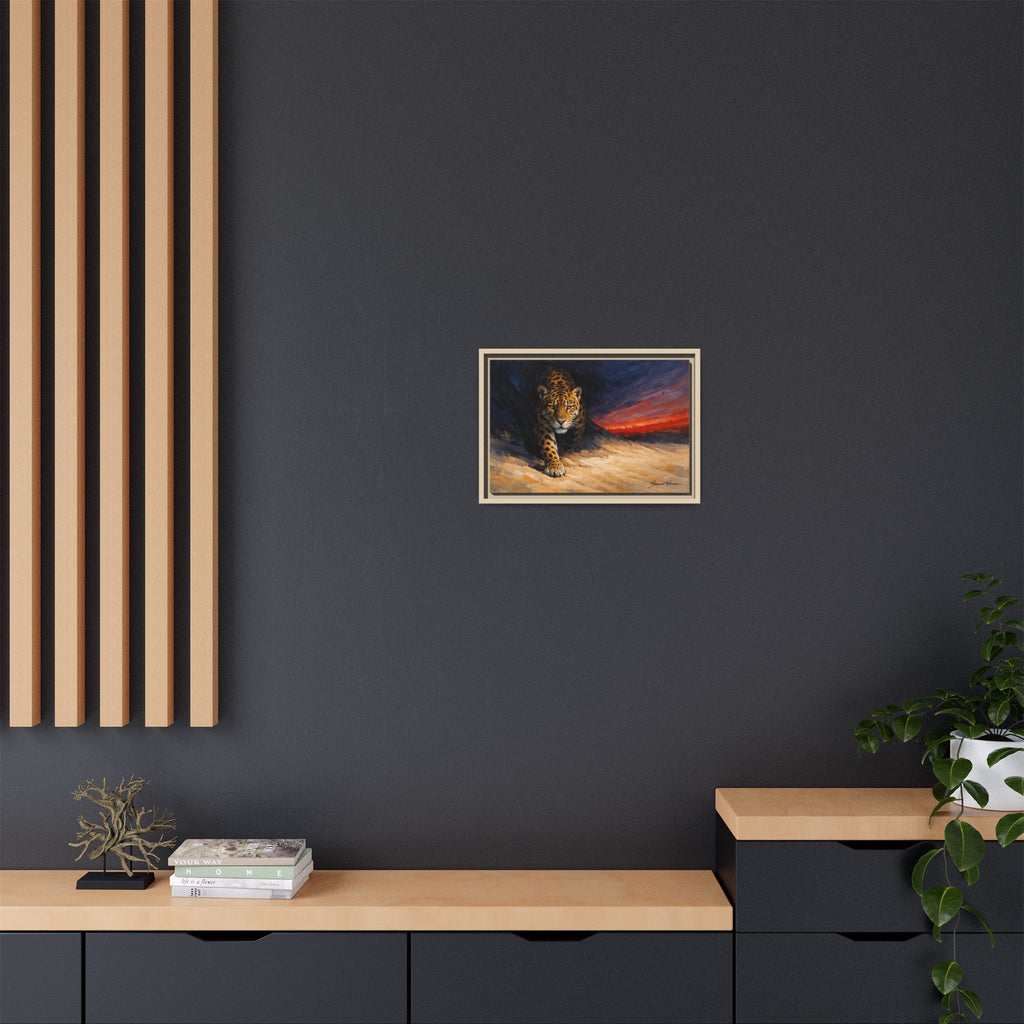 Framed Jaguar Canvas Art – Majestic Big Cat Painting with Sunset Sky