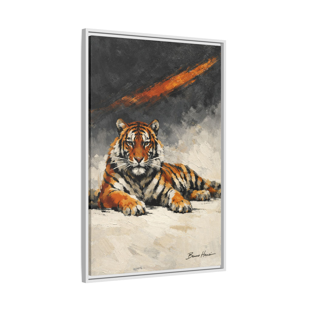 Framed Tiger Canvas Wall Art — Majestic Orange & Gray Matte Print
