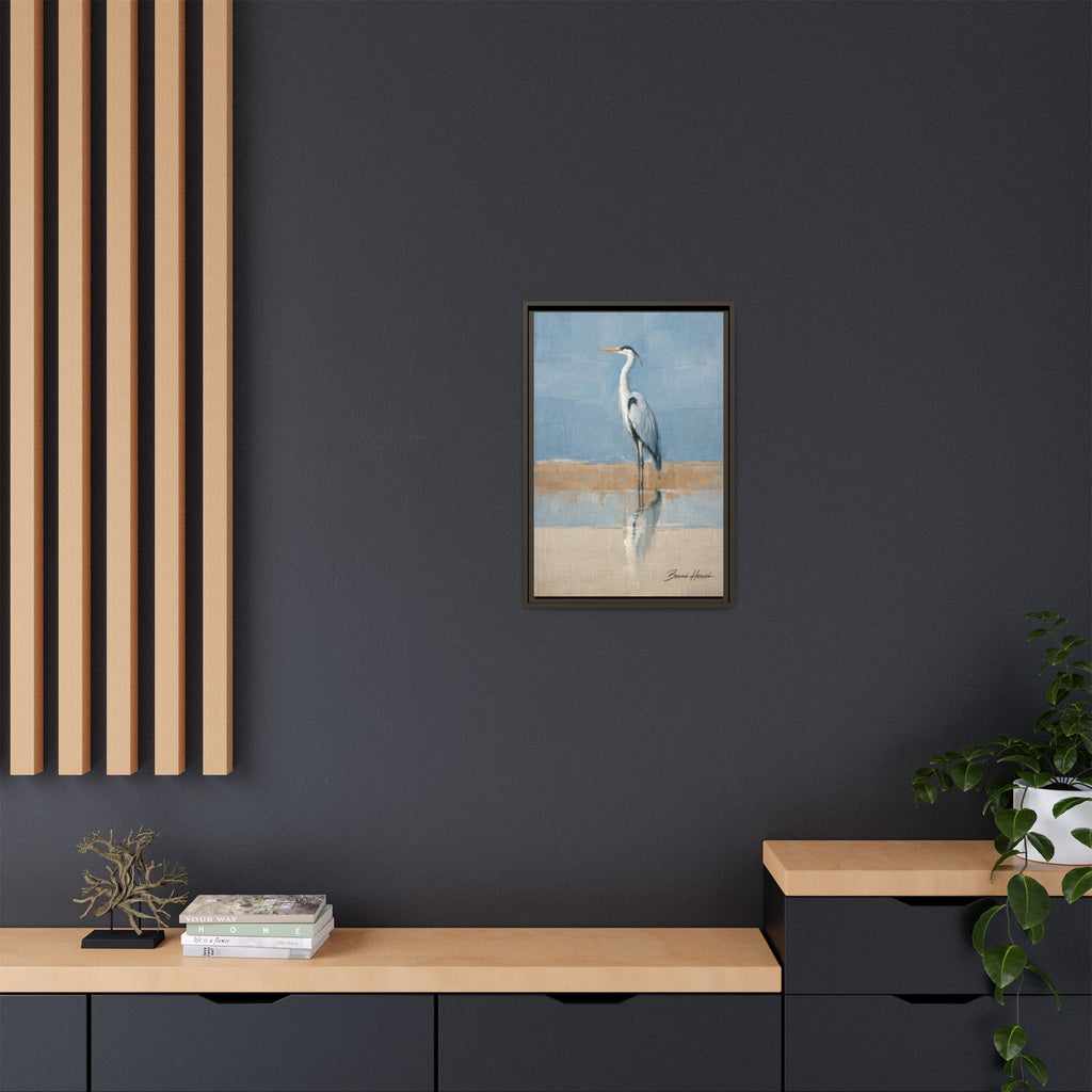 Framed Heron Canvas Art – Coastal Shorebird Wall Decor