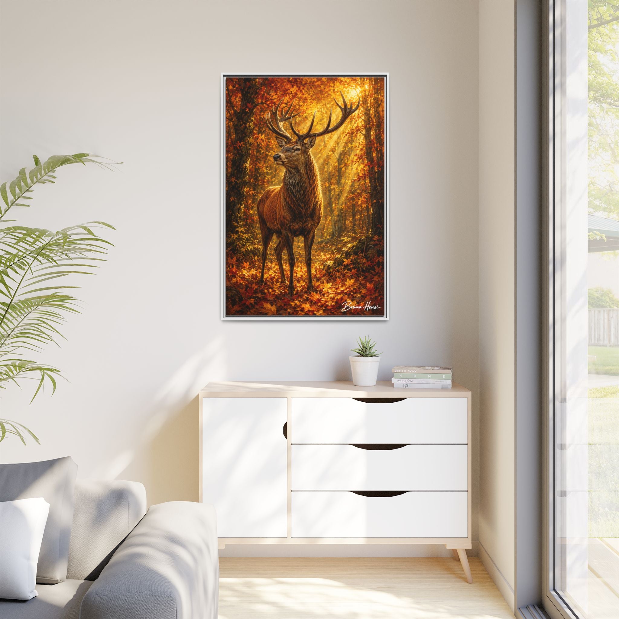 Majestic Stag Framed Canvas Wall Art — Autumn Forest Matte Print