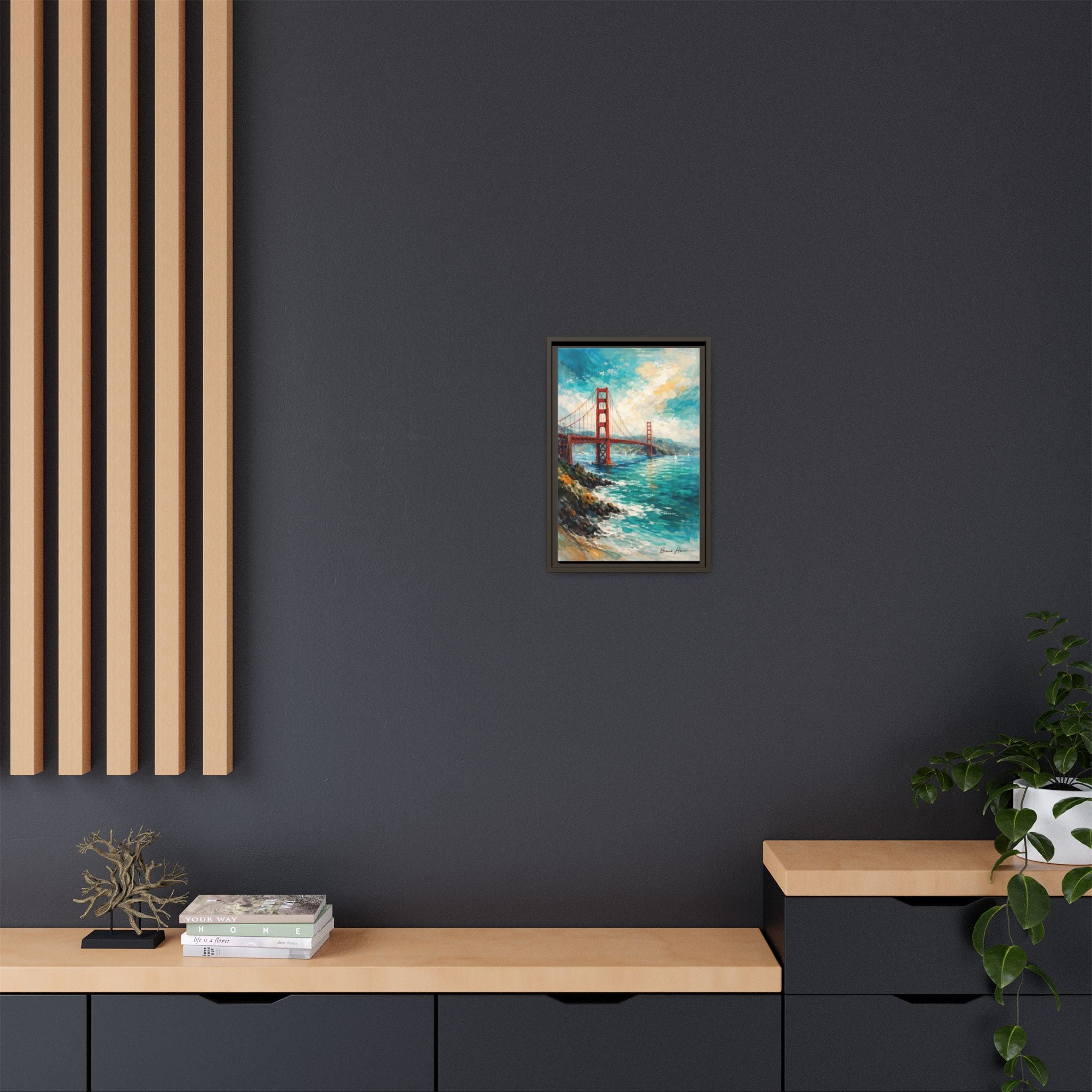 Golden Gate Bridge Seascape Matte Canvas Framed Wall Art