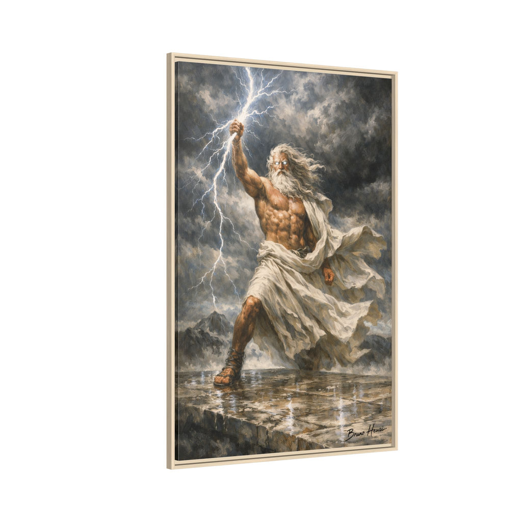 Framed Matte Canvas - Zeus Lightning God Wall Art