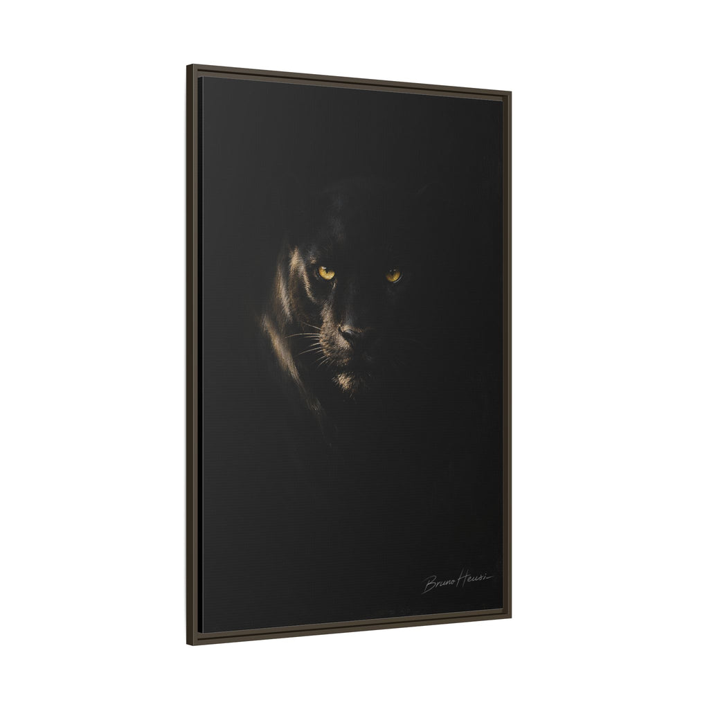 Framed Matte Canvas - Black Panther Wall Art with Golden Eyes