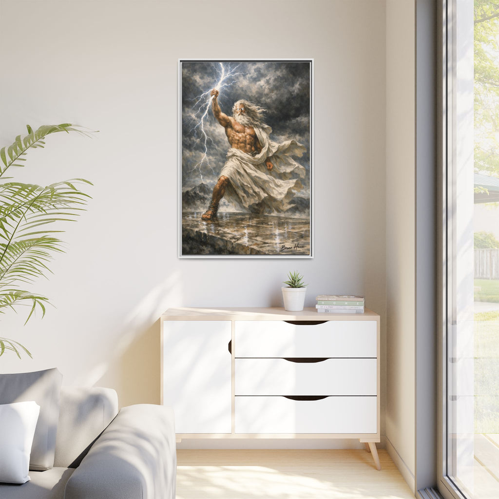 Framed Matte Canvas - Zeus Lightning God Wall Art