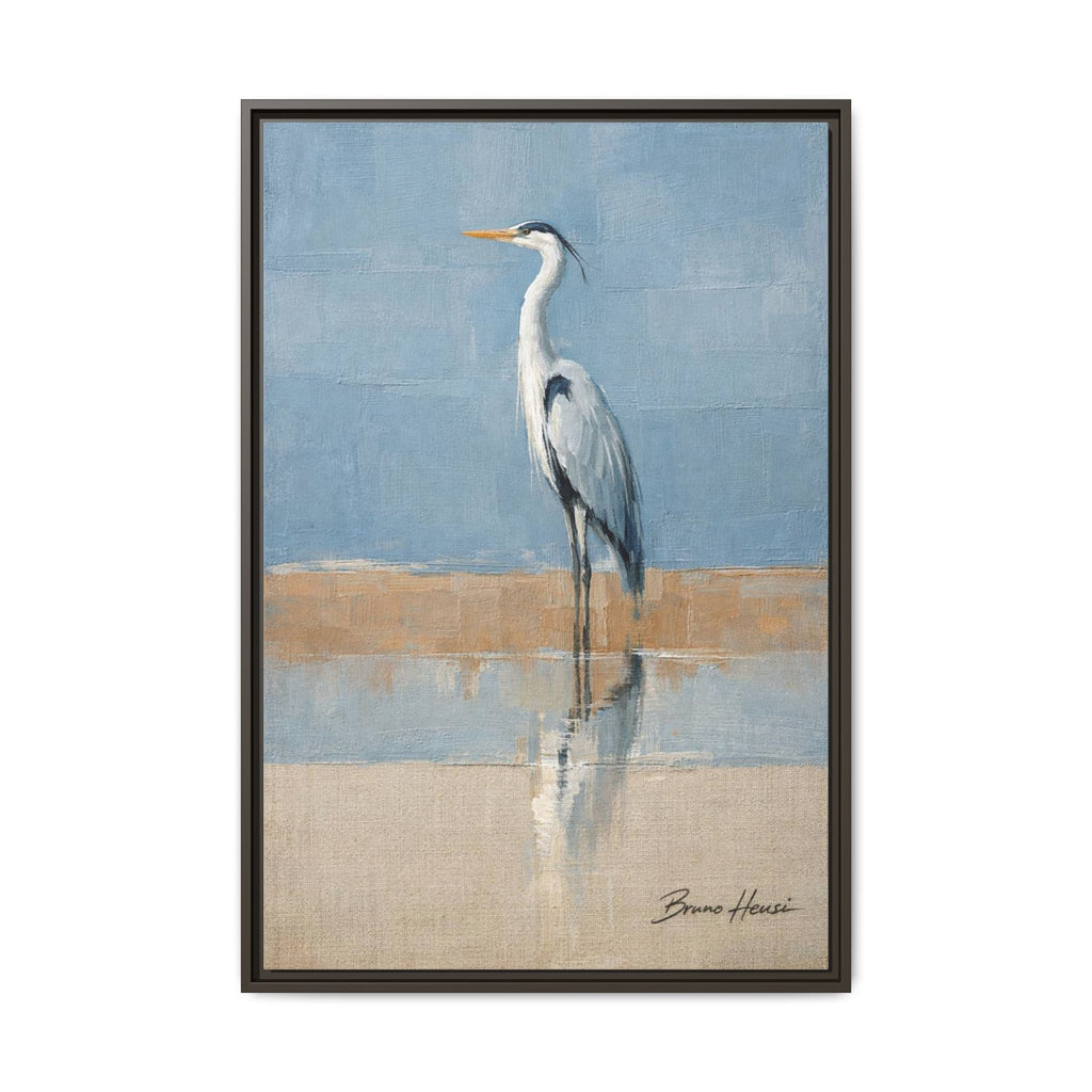 Framed Heron Canvas Art – Coastal Shorebird Wall Decor