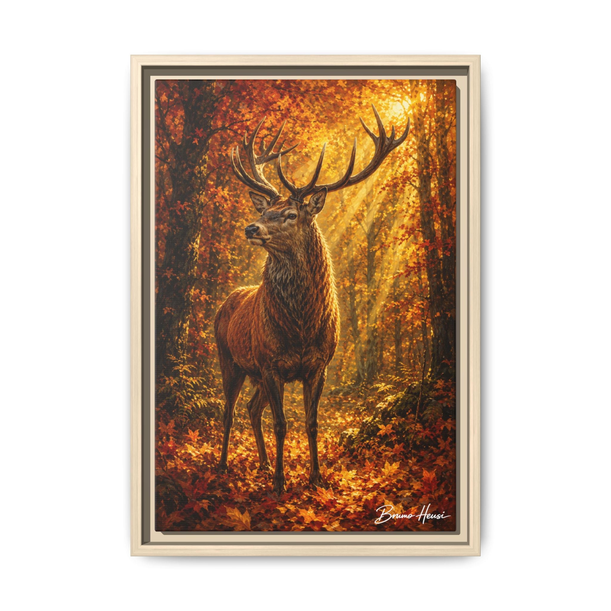 Majestic Stag Framed Canvas Wall Art — Autumn Forest Matte Print