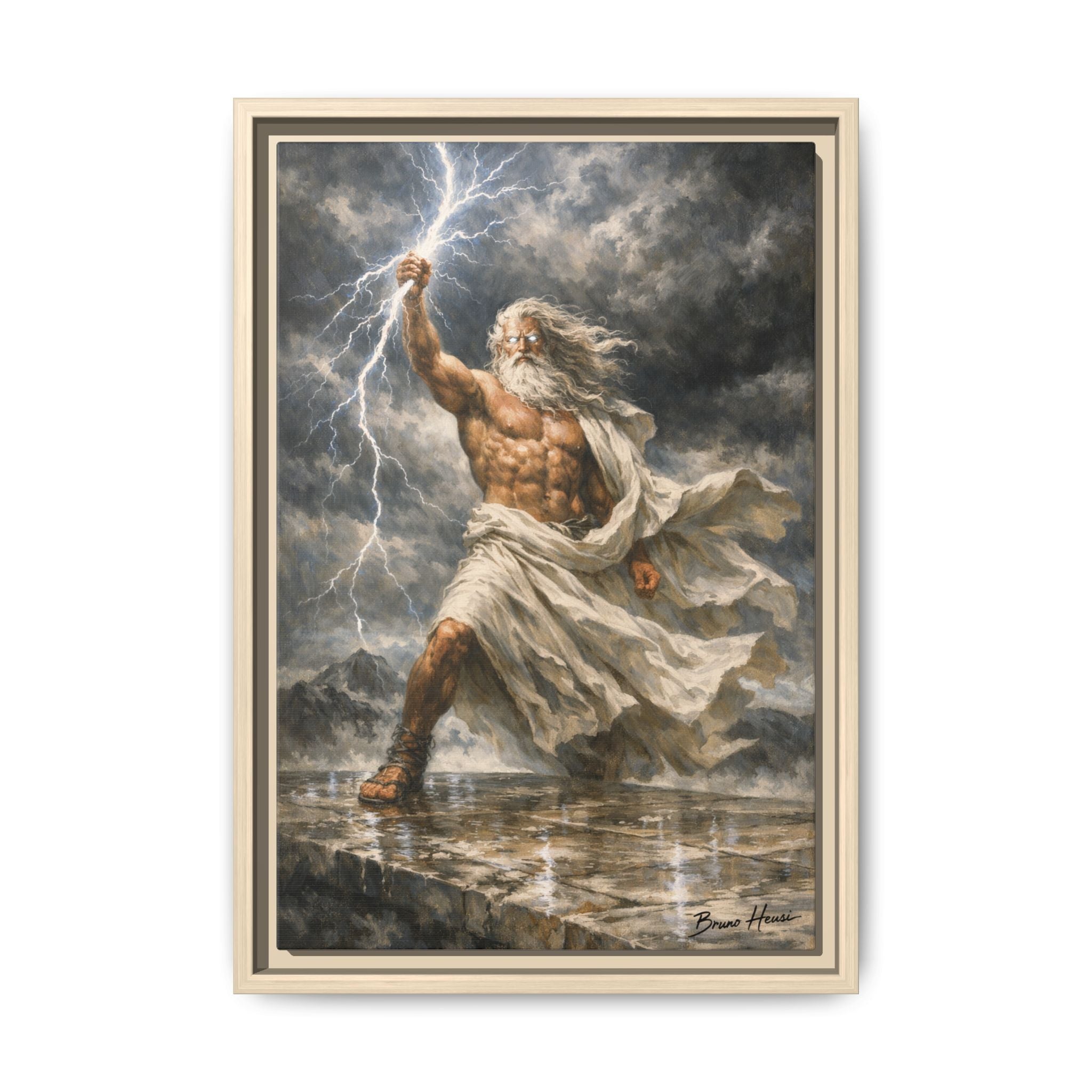 Framed Matte Canvas - Zeus Lightning God Wall Art