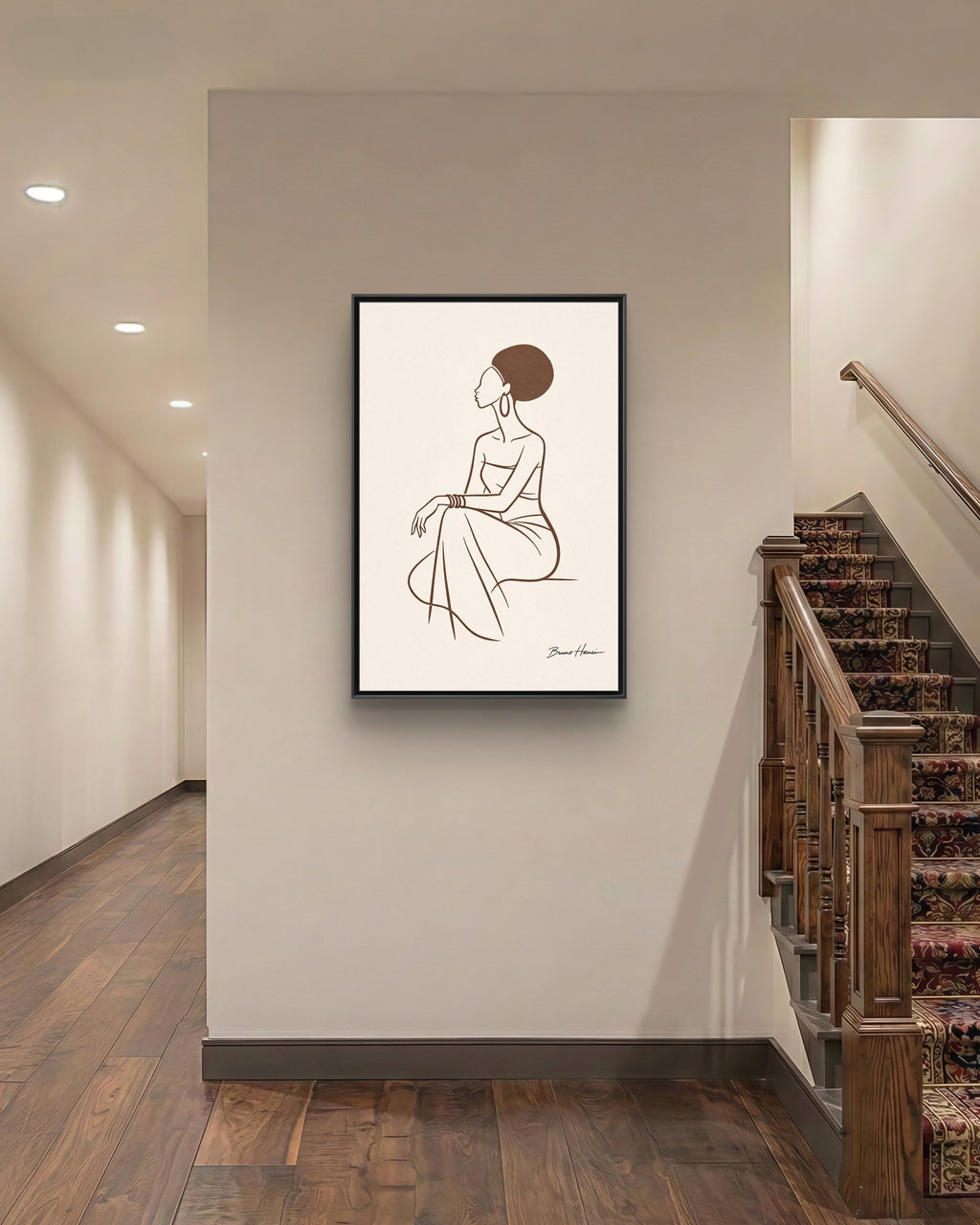 Elegant Minimalist Line Art Woman — Framed Matte Canvas Wall Art