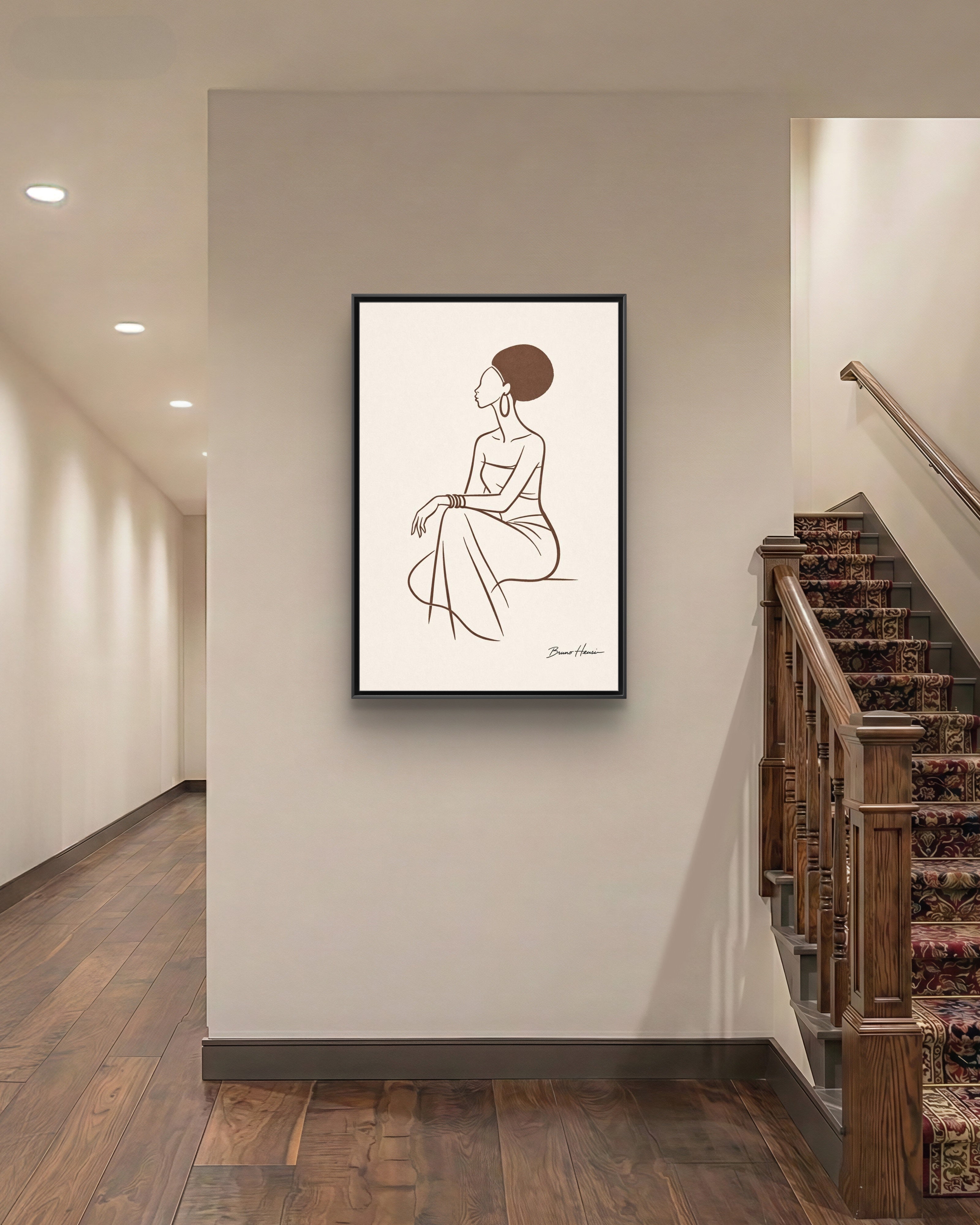 Elegant Minimalist Line Art Woman — Framed Matte Canvas Wall Art