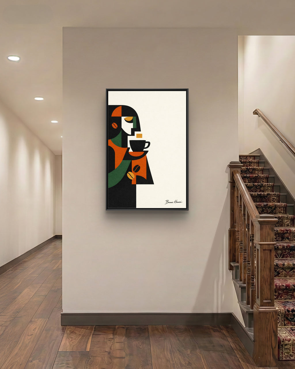 Abstract Coffee Drinker Framed Canvas Print — Modern Café Wall Art
