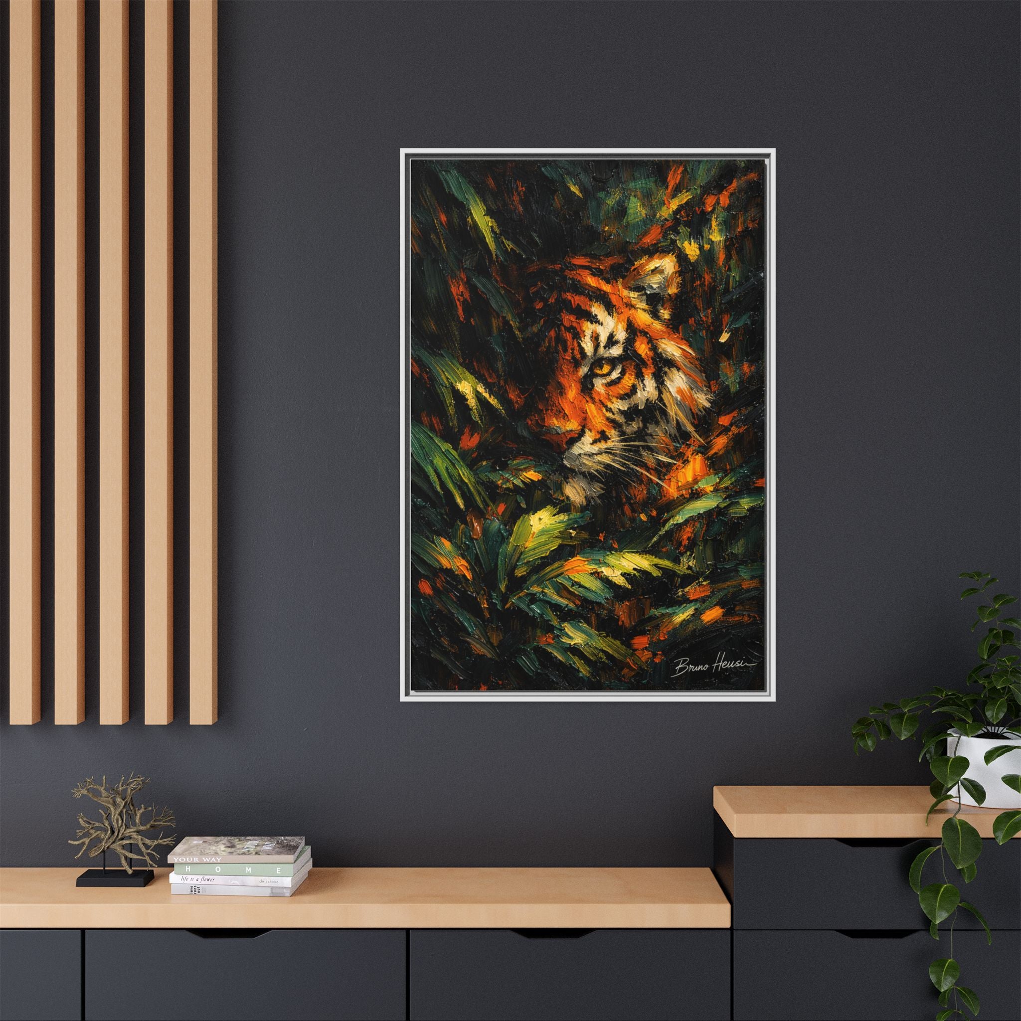 Framed Matte Canvas - Vibrant Tiger Jungle Print