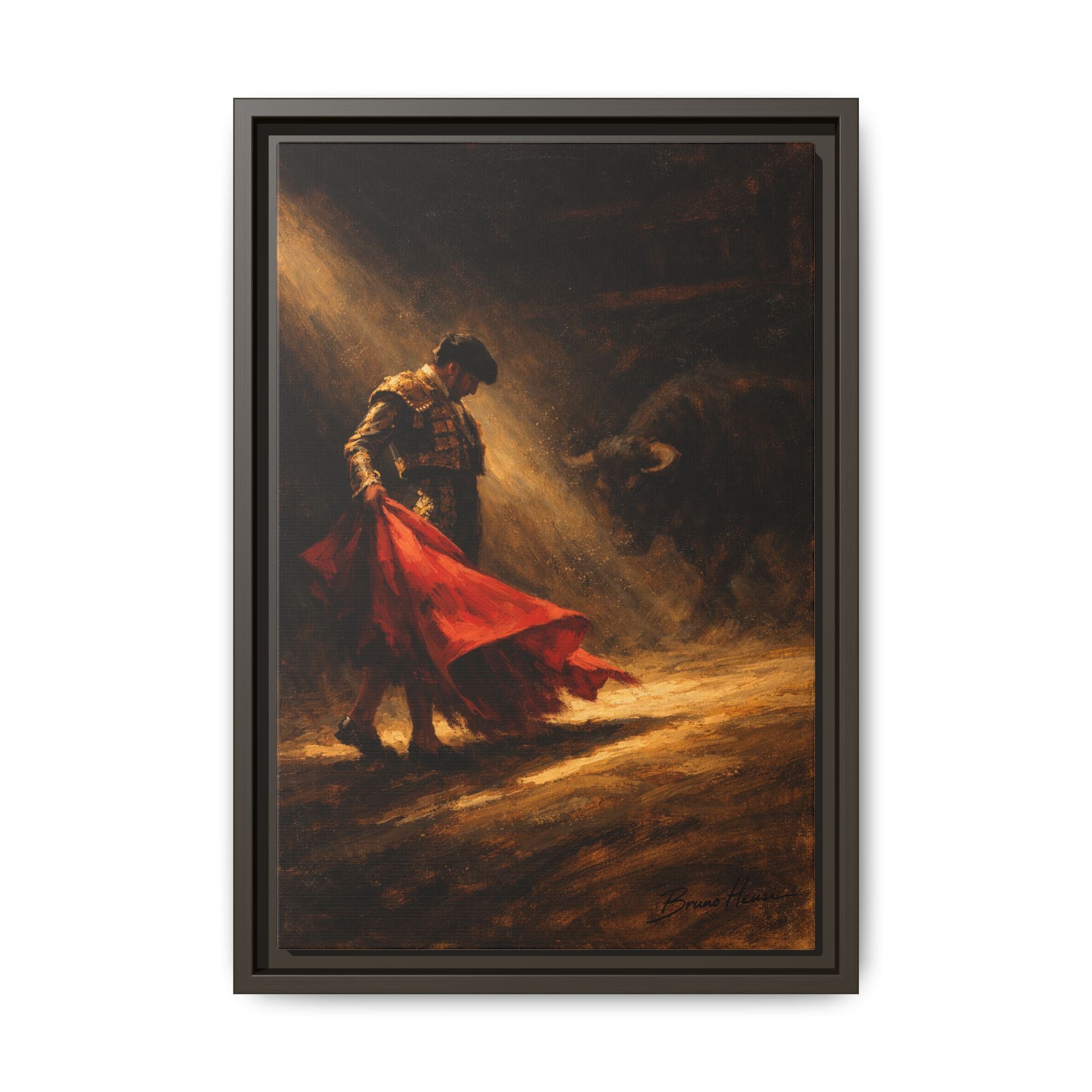 Matador Canvas Wall Art – Classic Spanish Bullfighting Scene Framed Print