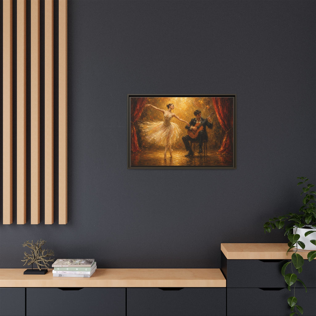Ballet Dancer & Guitarist Framed Canvas Wall Art — Oil-Style Performance Print