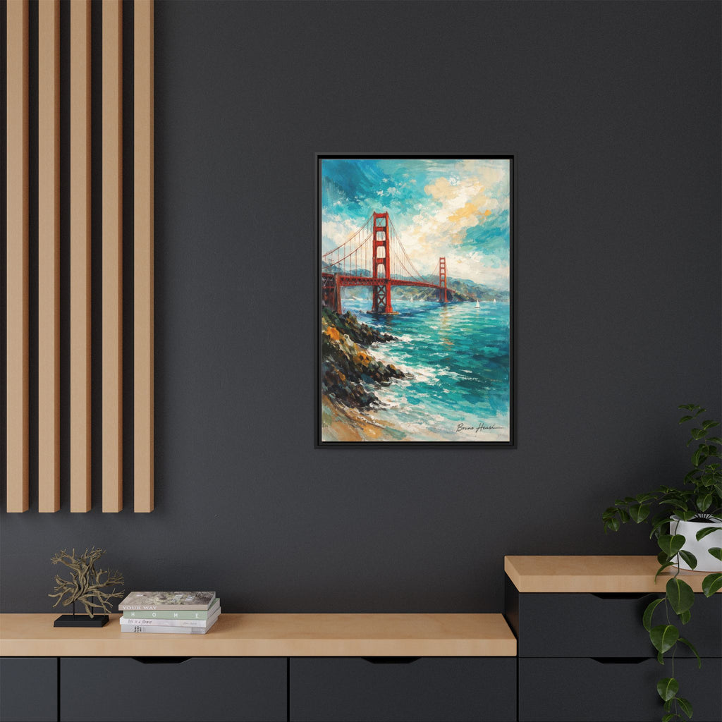 Golden Gate Bridge Seascape Matte Canvas Framed Wall Art