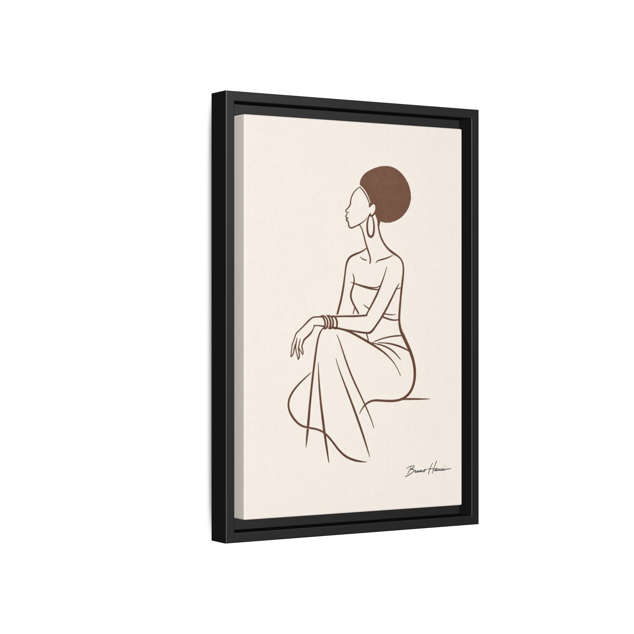 Elegant Minimalist Line Art Woman — Framed Matte Canvas Wall Art