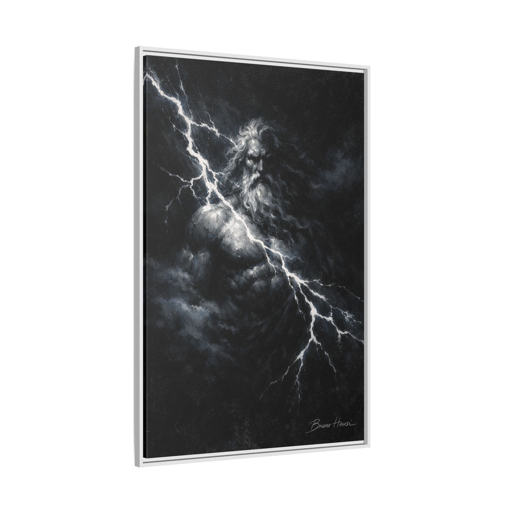 Zeus Lightning God Framed Canvas Wall Art — Stormy Mythology Print