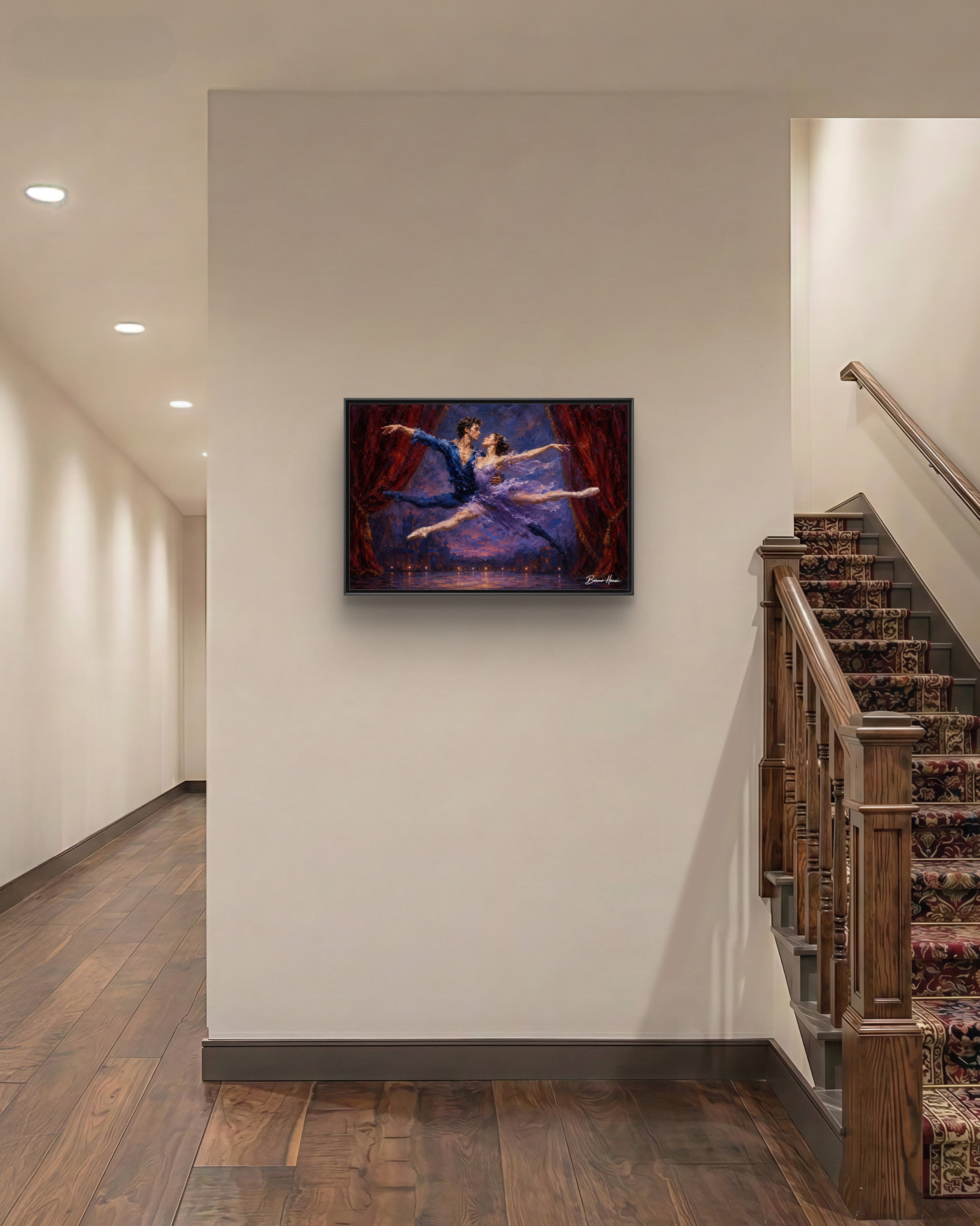 Framed Ballet Canvas Print — Romantic Dancing Couple Wall Art