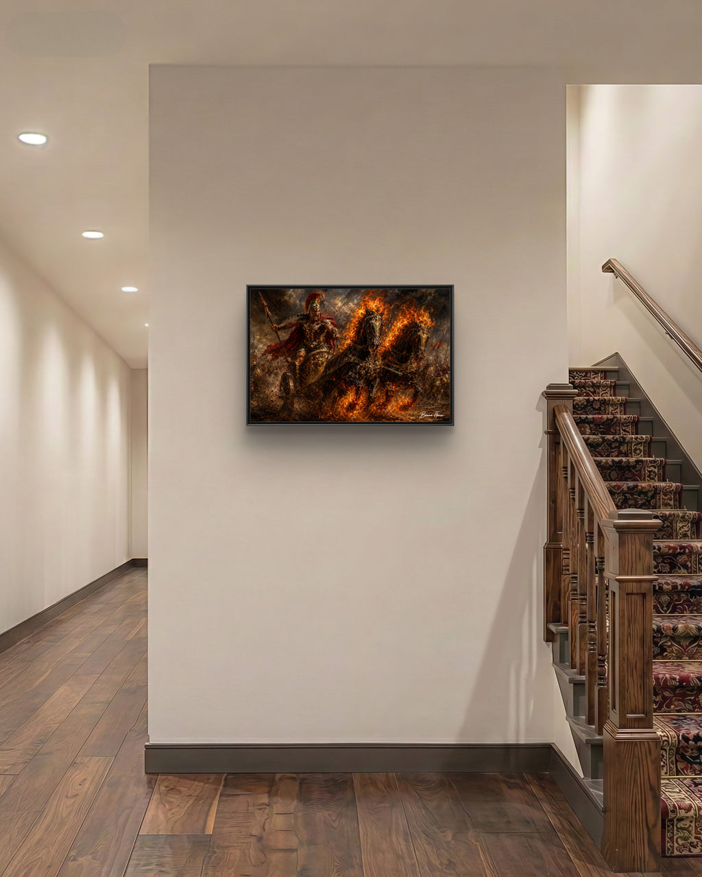 Flaming Chariot Framed Canvas Wall Art — Mythic Warrior Matte Print