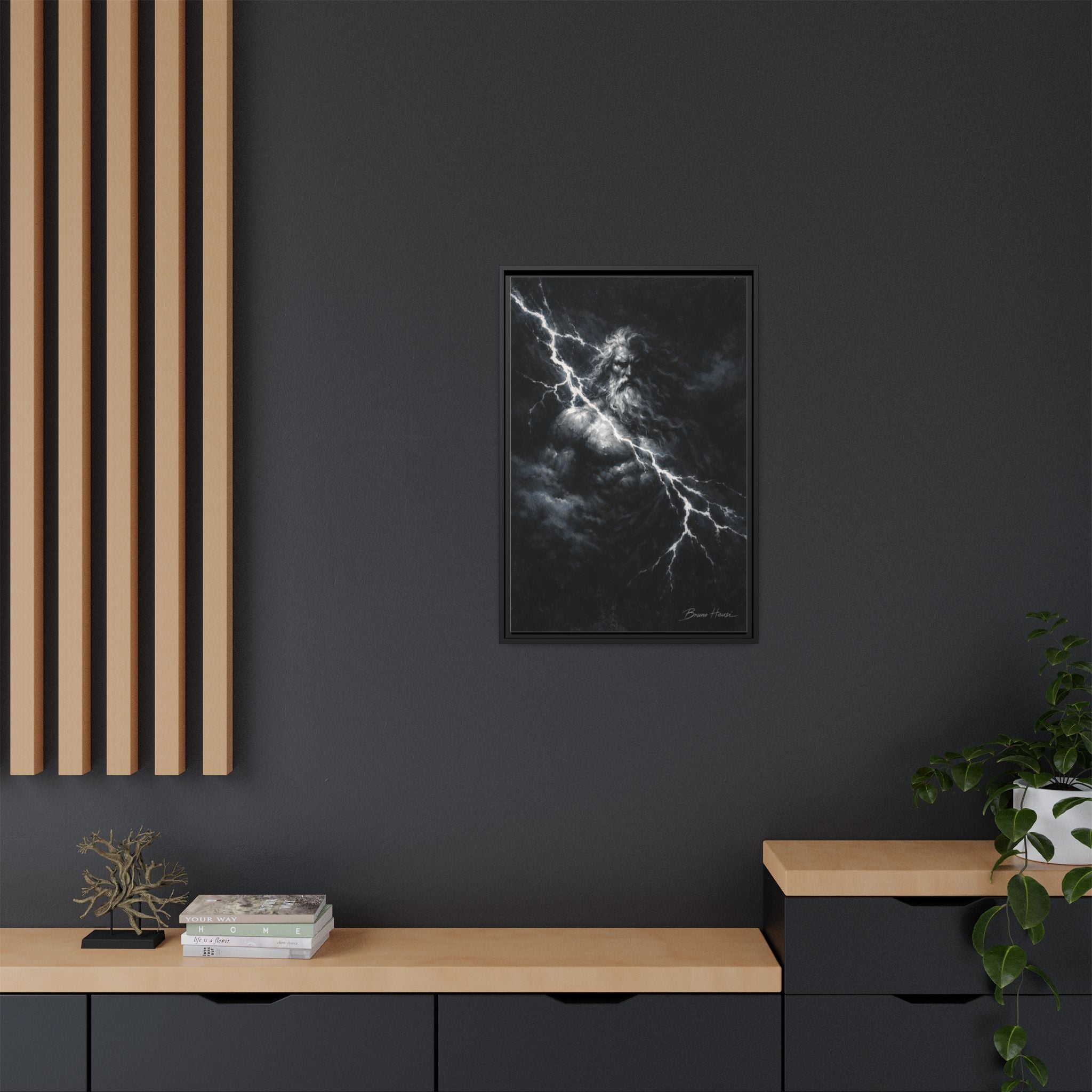 Framed Matte Canvas Print — Zeus Lightning God Art