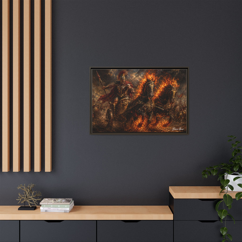 Flaming Chariot Framed Canvas Wall Art — Mythic Warrior Matte Print