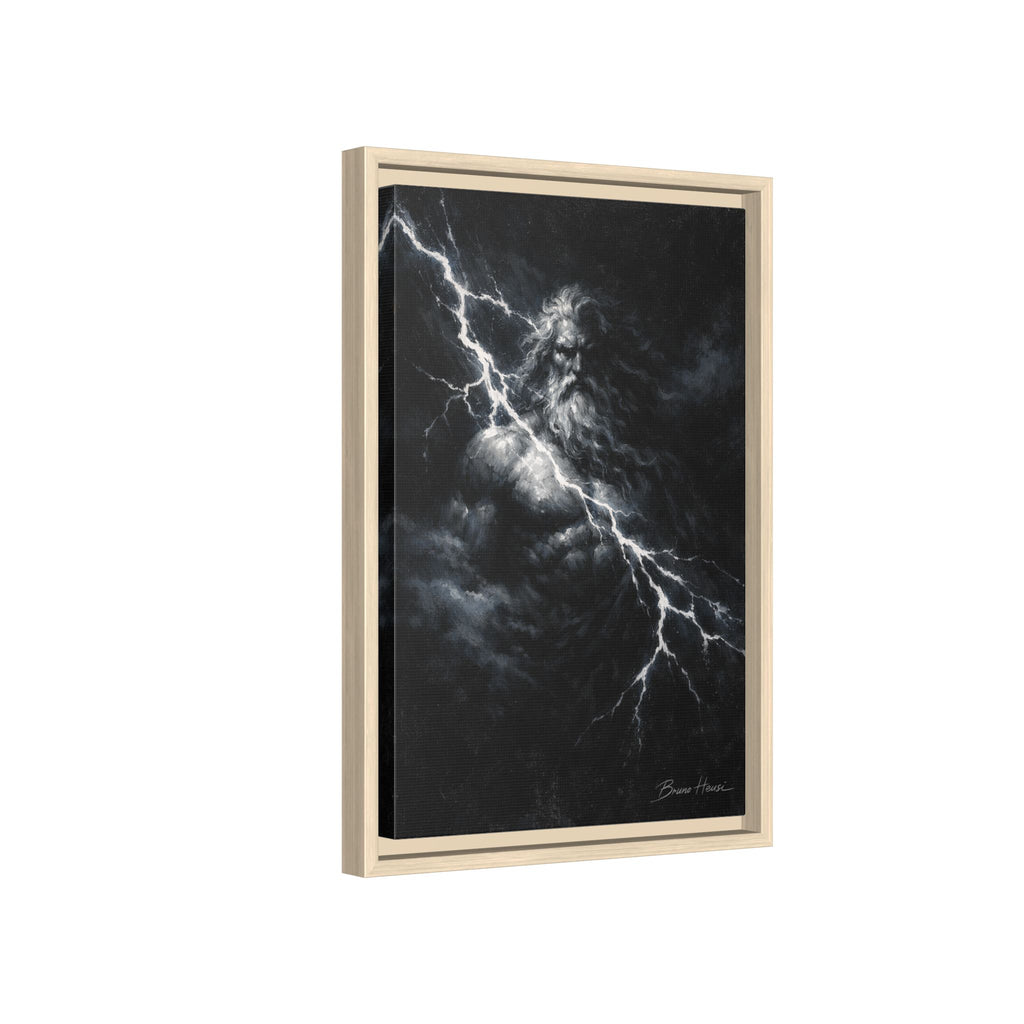 Zeus Lightning God Framed Canvas Wall Art — Stormy Mythology Print