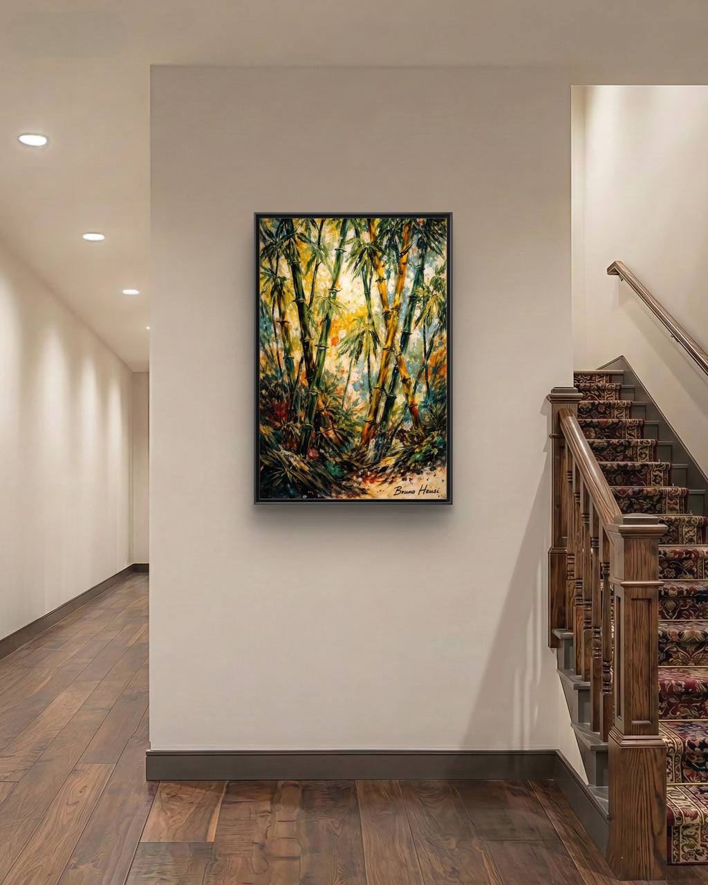 Framed Bamboo Forest Canvas Print – Matte Multi‑Color Wall Art