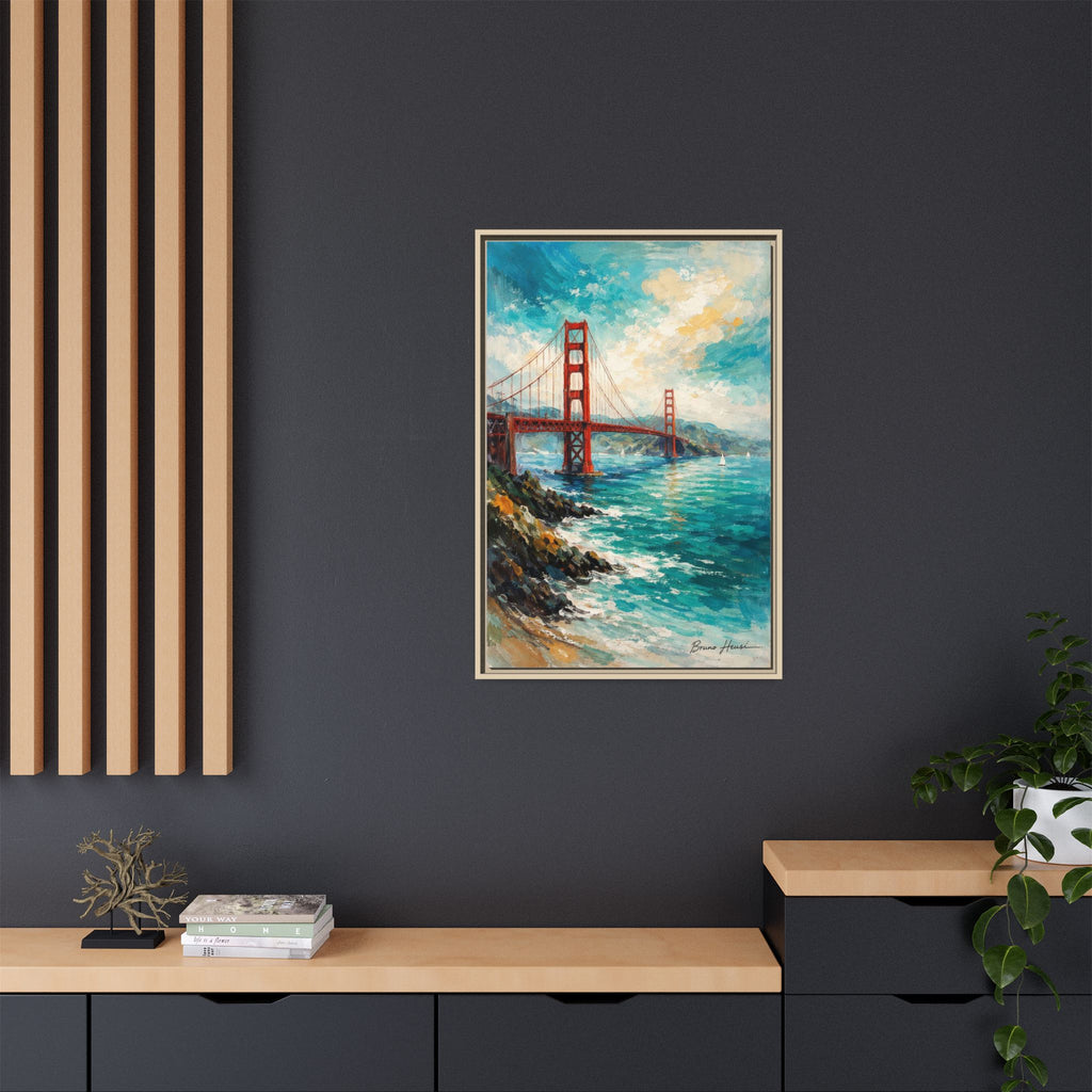 Golden Gate Bridge Seascape Matte Canvas Framed Wall Art